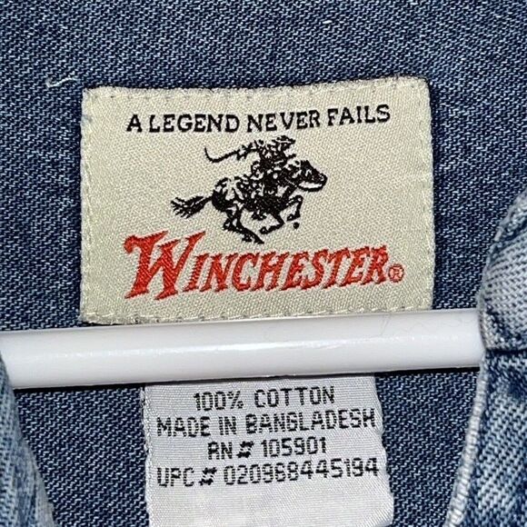 VTG Winchester Denim Button Down Shirt Men’s Sz XL Blue Collared Long Sleeve - Picture 9 of 16